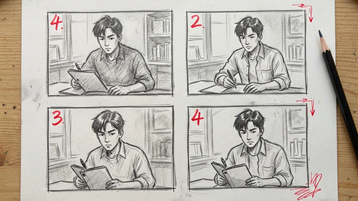 51漫画 - 漫画分镜分析示意图，展示同一场景在不同构图下的视觉差异，用于说明分镜质量的重要性