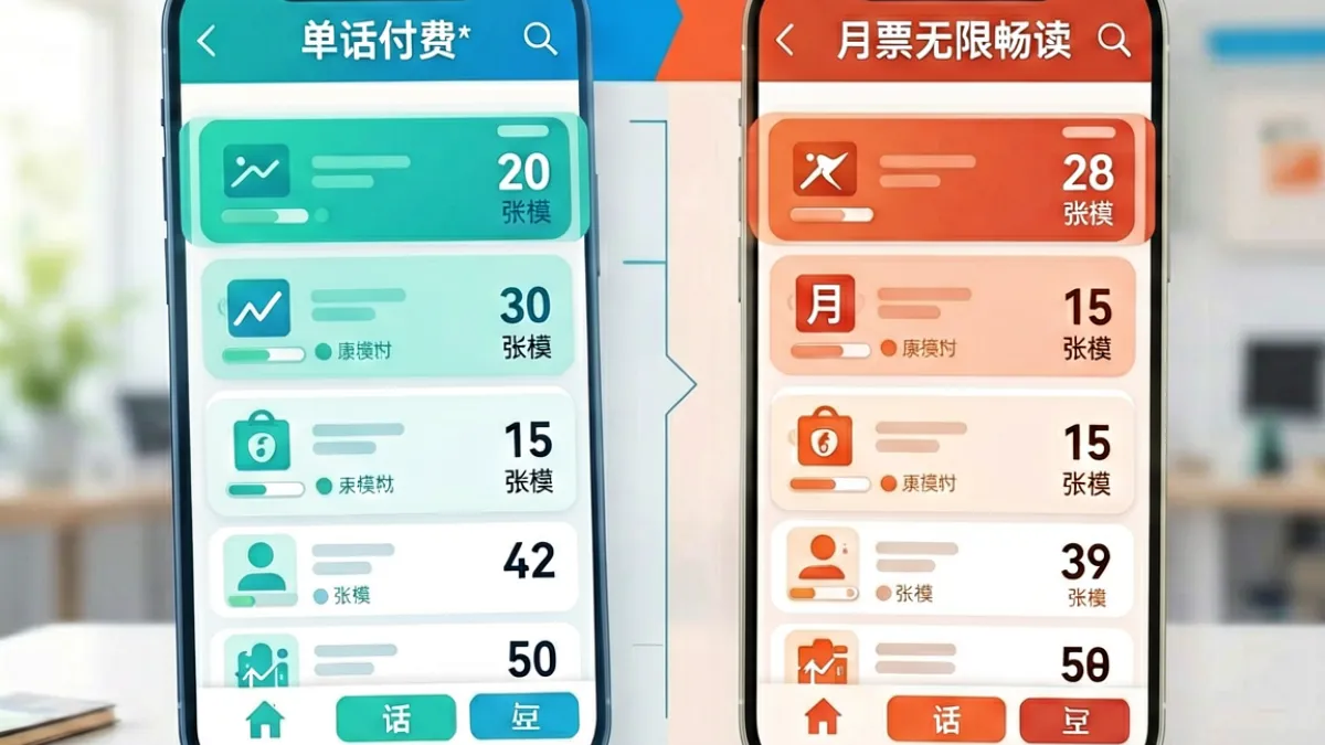 51漫画付费体系改版后的会员权益对比页面，展示月票制与单话购买两种模式的差异